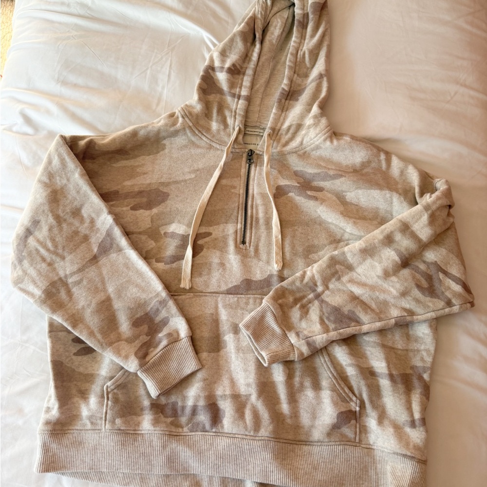 American Eagle Ahh-mazingly Soft Tan Camo Quarter Zip Hoodie Size XS